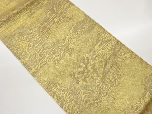 JAPANESE KIMONO / FUKURO OBI / WOVEN TEMPLE SCENERY